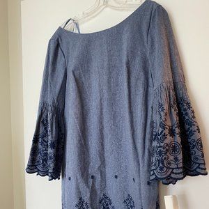 Eliza J PLUS Chambray Bell Sleeve Embroidered Dress